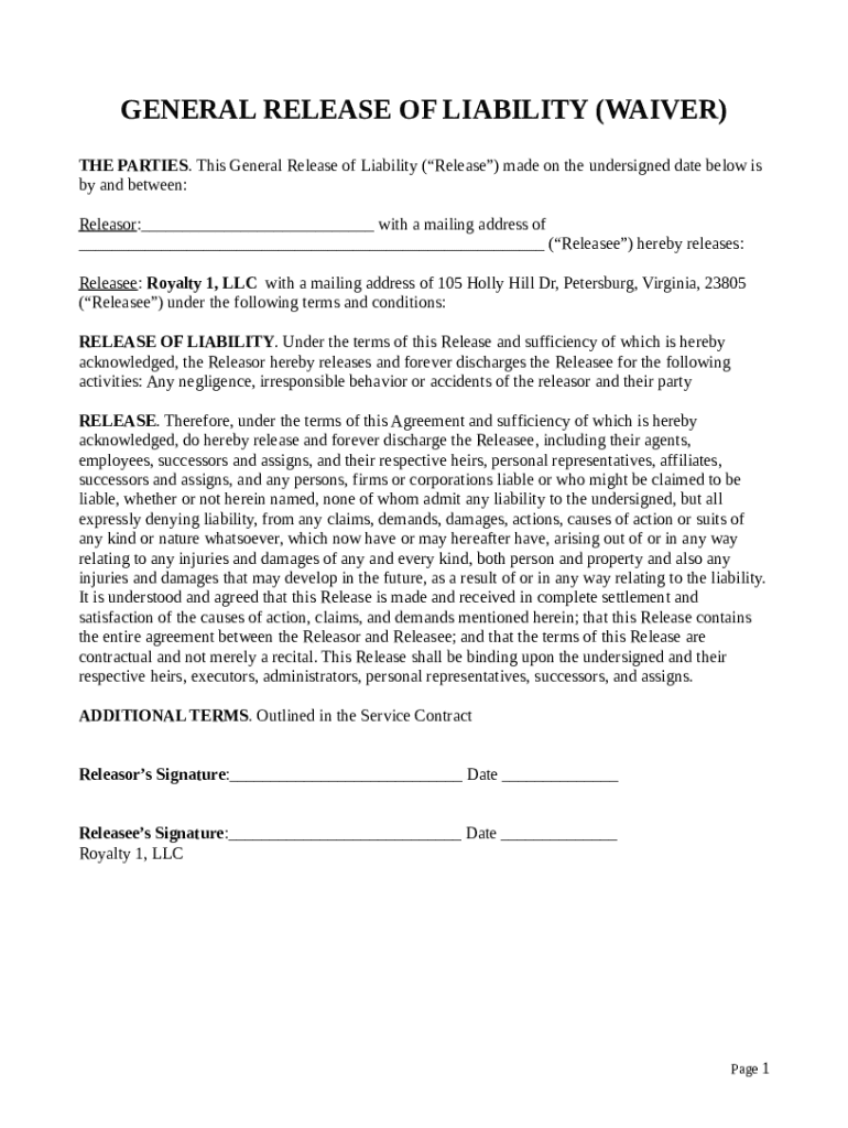 General Release of Liability Waiver - Blank Fillable Template | Fill ...