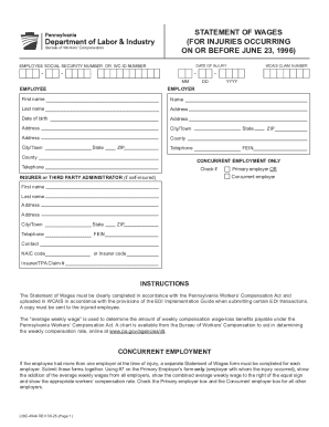 Pennsylvania Statement of Wages Form