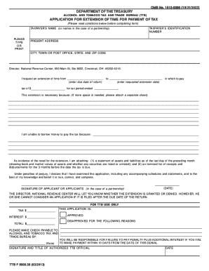 TTB Application for Extension of Time for Payment of Tax