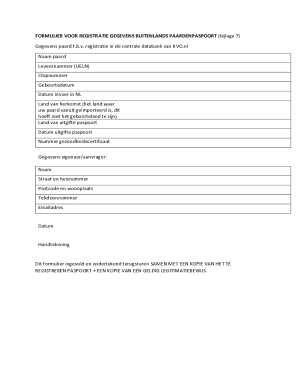 Formulier voor Registratie Gegevens Buitenlands Paardpaspoort