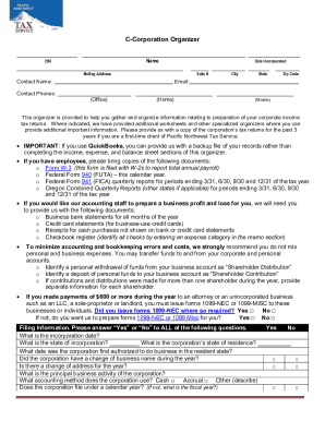 C-Corporation Tax Organizer