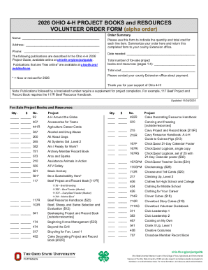 Ohio 4-H Project Books Order Form