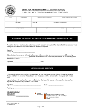 Claim for Reimbursement Form