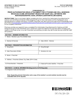 Wisconsin Prior Authorization Drug Attachment for CAM Antagonist Drugs