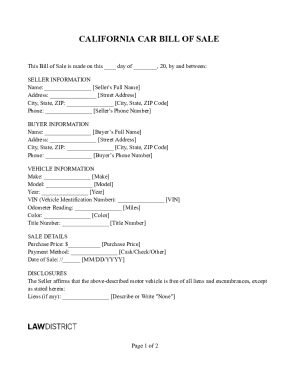 California Car Bill of Sale