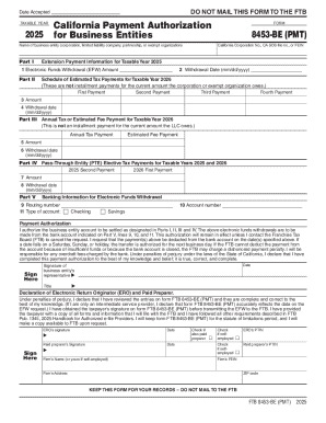 California Payment Authorization Form 8453-BE