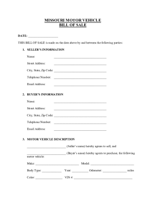 Missouri Motor Vehicle Bill of Sale
