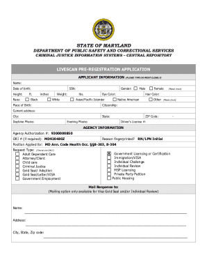 Maryland Livescan Pre-Registration Application