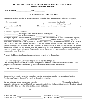 Landlord Tenant Stipulation Agreement