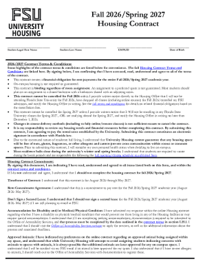 Florida State University Housing Contract