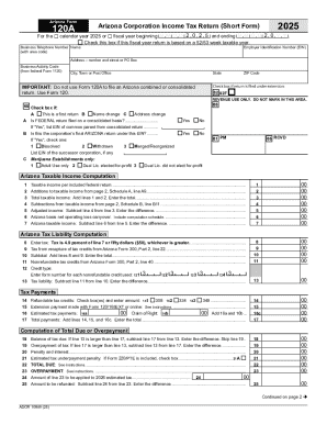 Arizona Form 120A Corporation Income Tax Return