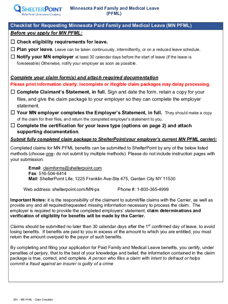 Minnesota Paid Family and Medical Leave Claim Checklist - Blank ...