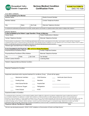 Serious Medical Condition Certification Form