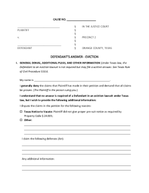 Defendant’s Answer - Eviction