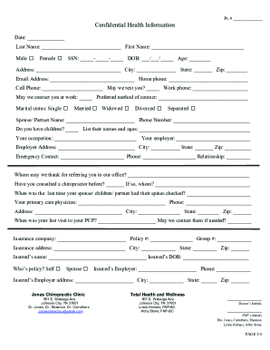 Confidential Health Information Form