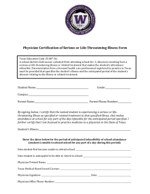 Texas Physician Certification of Serious Illness