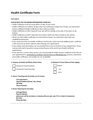 Health Certificate Form