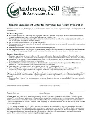 General Engagement Letter for Individual Tax Return Preparation