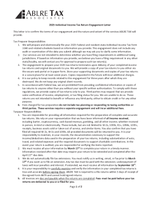 2025 Individual Income Tax Return Engagement Letter