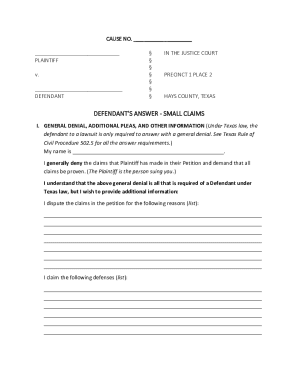 Defendant’s Answer - Small Claims