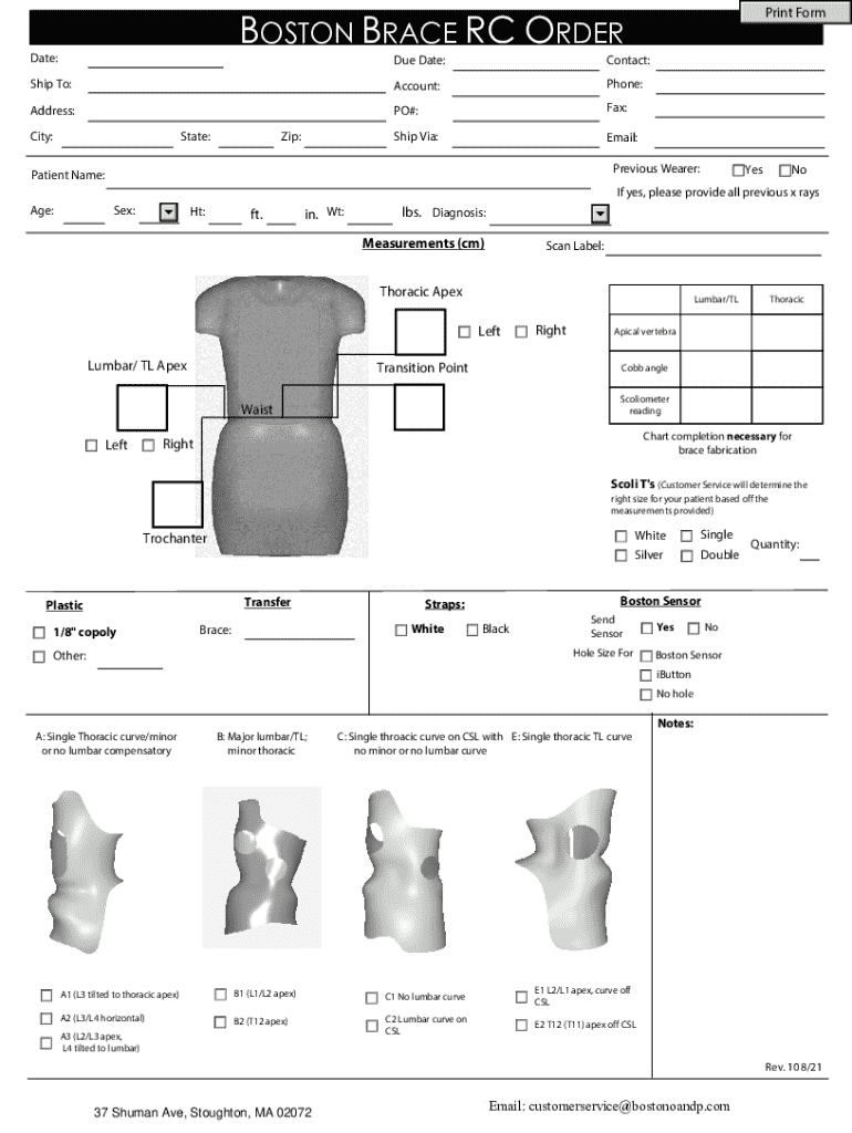 Boston Brace Form - Blank Fillable Template | Fill Out, Print ...