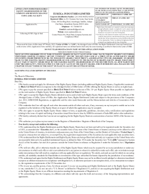Eureka Industries Limited Rights Issue Application Form