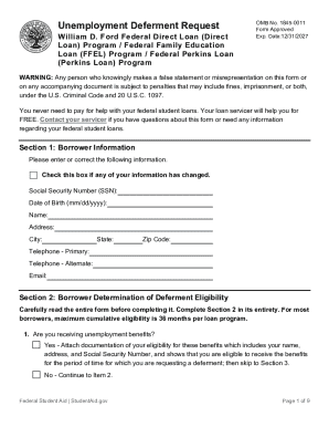 Unemployment Deferment Request Form