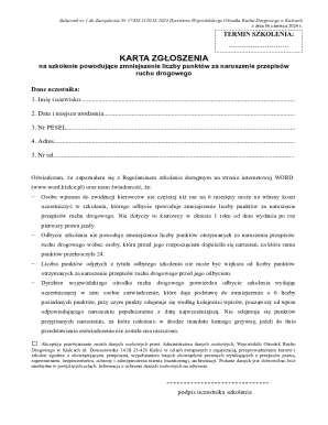 Traffic Violation Point Reduction Training Registration Form