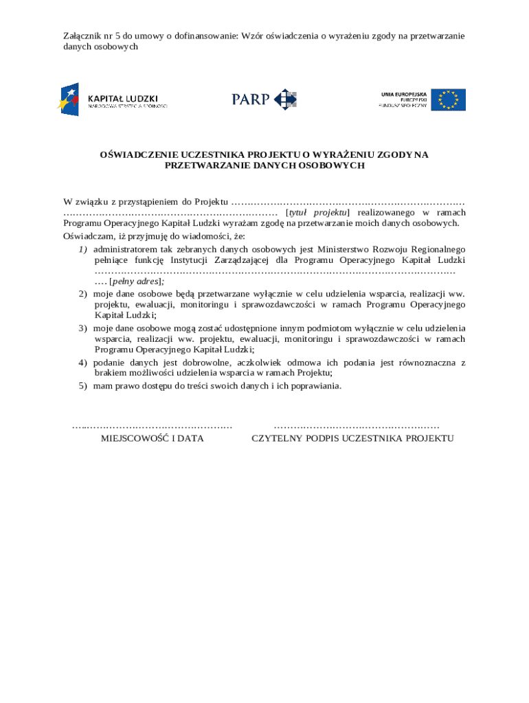 Consent Form for Personal Data Processing - Blank Fillable Template ...