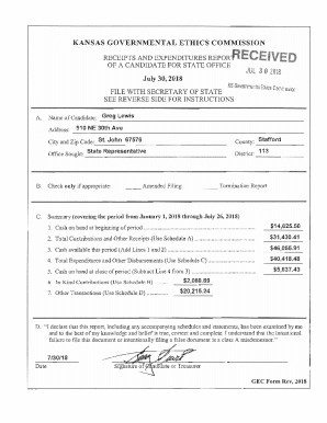 Kansas Candidate Receipts and Expenditures Report