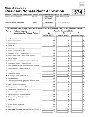 Oklahoma Resident Nonresident Allocation Form 574