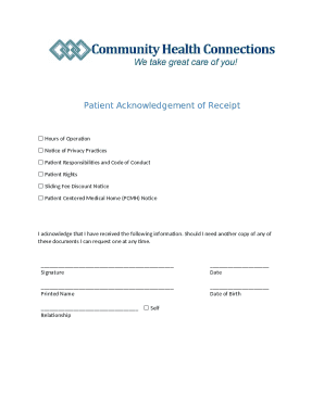 Patient Acknowledgement of Receipt Form