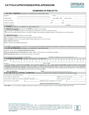 Cattolica Previdenza Pension Withdrawal Request Form