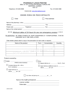 Pharmacy Order Form