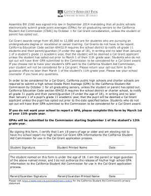 California Cal Grant GPA Opt-Out Form