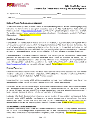 ASU Health Services Consent Form