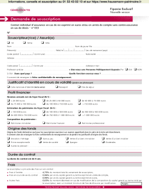 Fipavie Exclusif Life Insurance Subscription Form