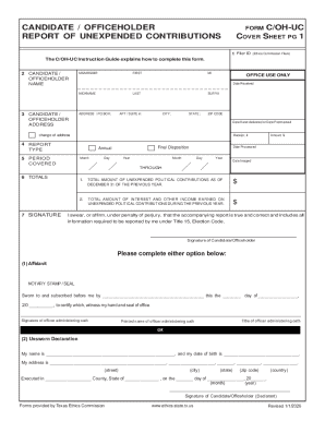 Texas Candidate/Officeholder Unexpended Contributions Form