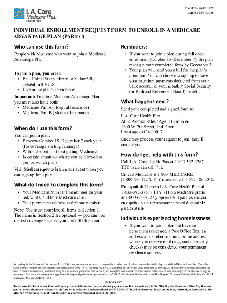 Medicare Advantage Plan Enrollment Form - Blank Fillable Template ...
