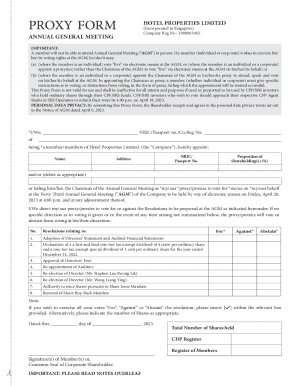 Hotel Properties Limited Proxy Form