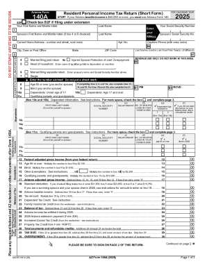 Arizona Form 140A Resident Personal Income Tax Return