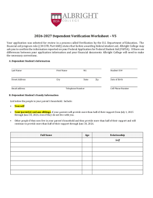 2026-2027 Dependent Verification Worksheet