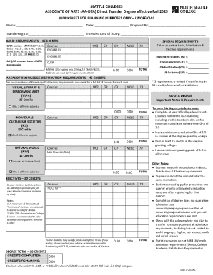 Associate of Arts Transfer Degree Worksheet