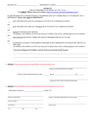 Affidavit of Military Status