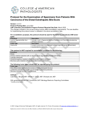 CAP Bile Duct Carcinoma Examination Protocol