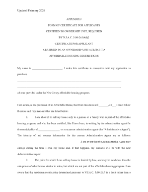 New Jersey Affordable Housing Certificate