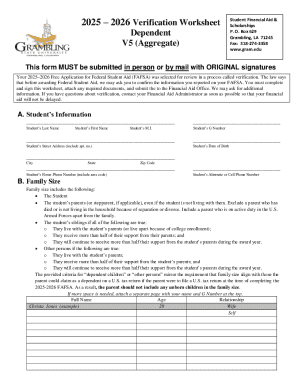 2025-2026 Student Financial Aid Verification Worksheet
