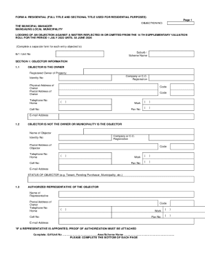 Residential Property Valuation Objection Form