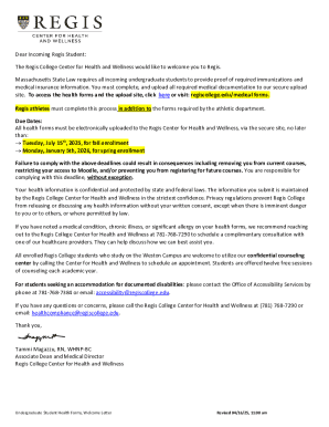Regis College Student Health Forms