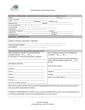 Physiotherapy Client Intake Form